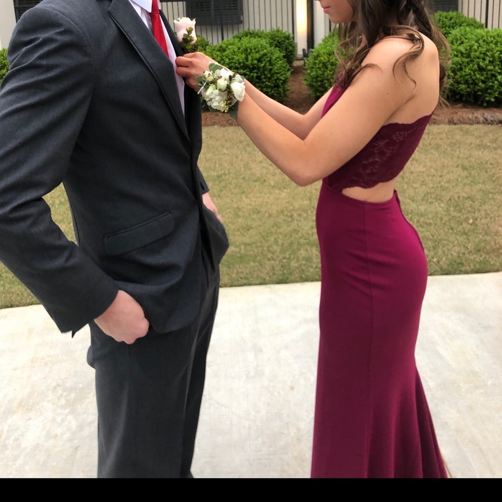 lace back and front prom dress